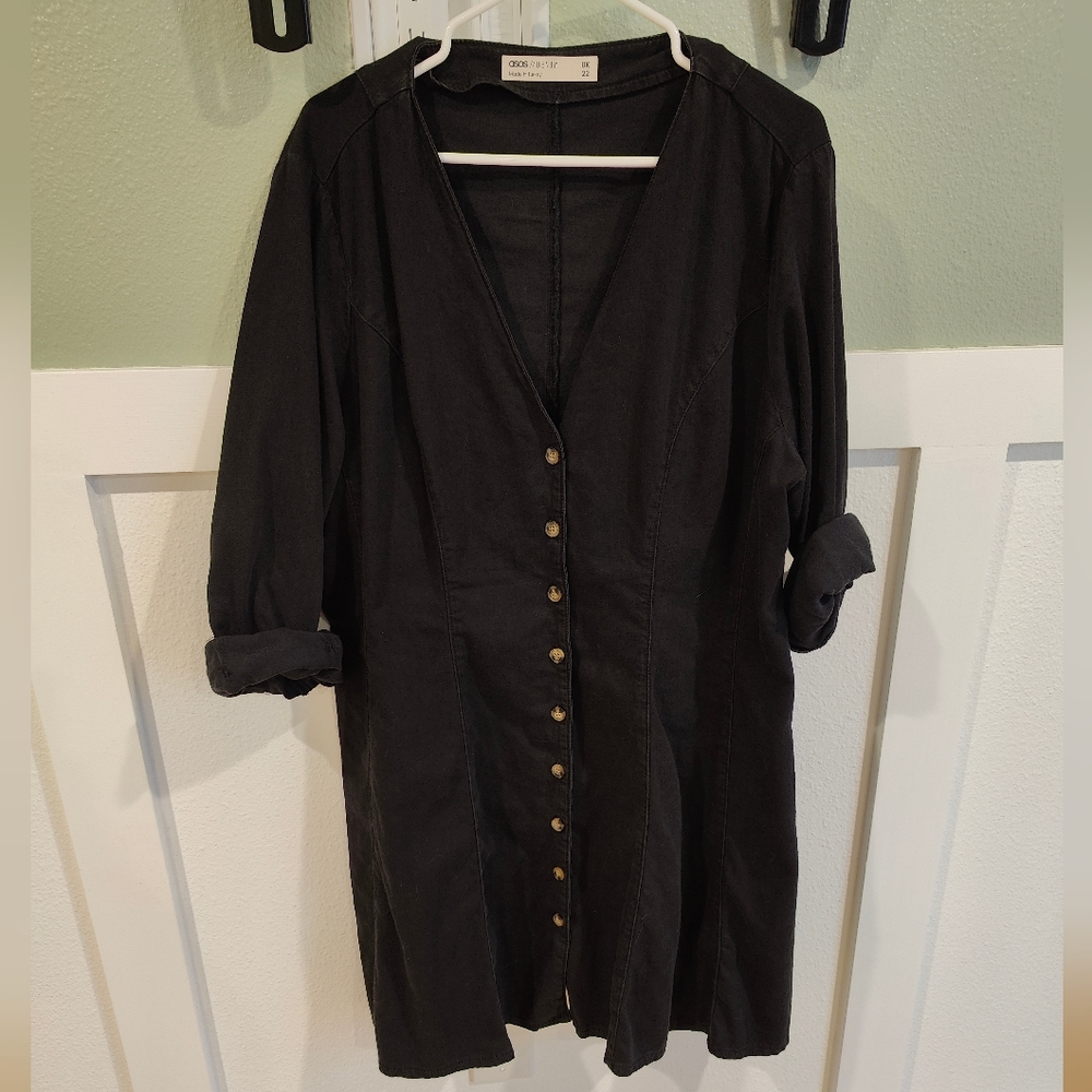 Black Button-Down Denim Dress By ASOS